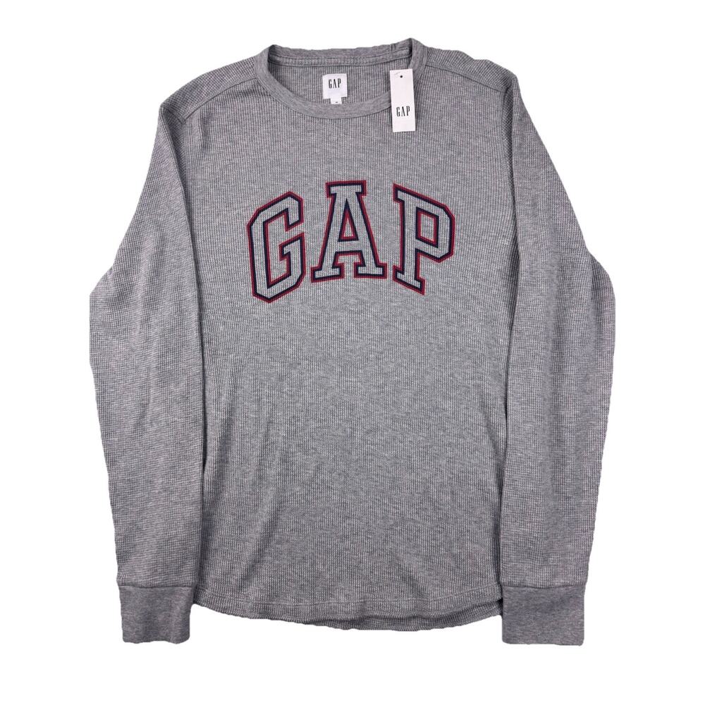 GAP Arch Logo Gray Thermal Waffle Knit Long Sleeve Shirt Men’s Medium NWT